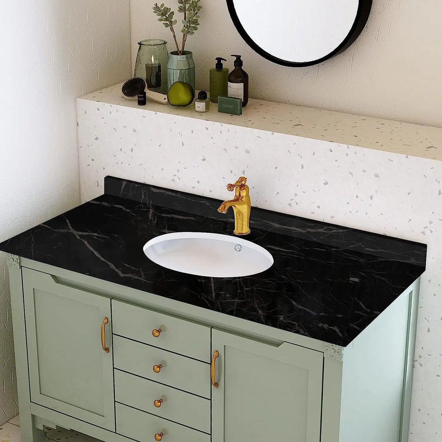 Black and White Marble Oil Resistant Sticker Waterproof Self-adhesive Wallpaper Heat-resistant Home Renovation Glossy Wallpaper
