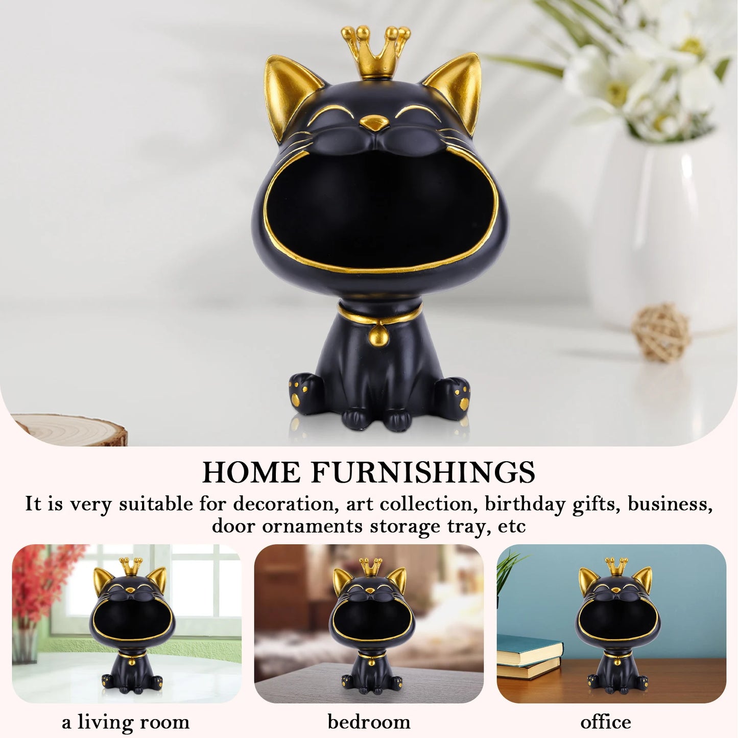 Lucky Cat Statue Decoration Resin Big Mouths Cat Statue Creative Laughing Cat Key Box Cute Desktop Storage Accessories