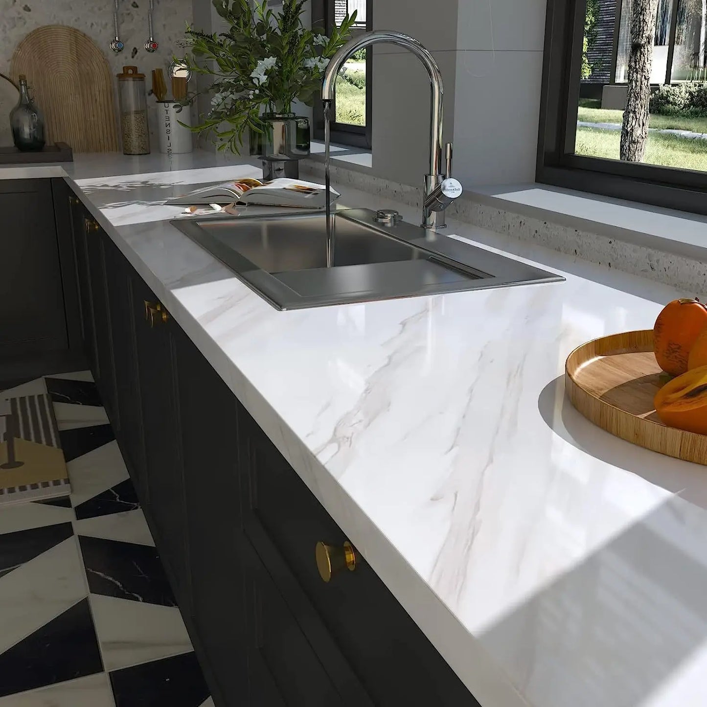 Black and White Marble Oil Resistant Sticker Waterproof Self-adhesive Wallpaper Heat-resistant Home Renovation Glossy Wallpaper