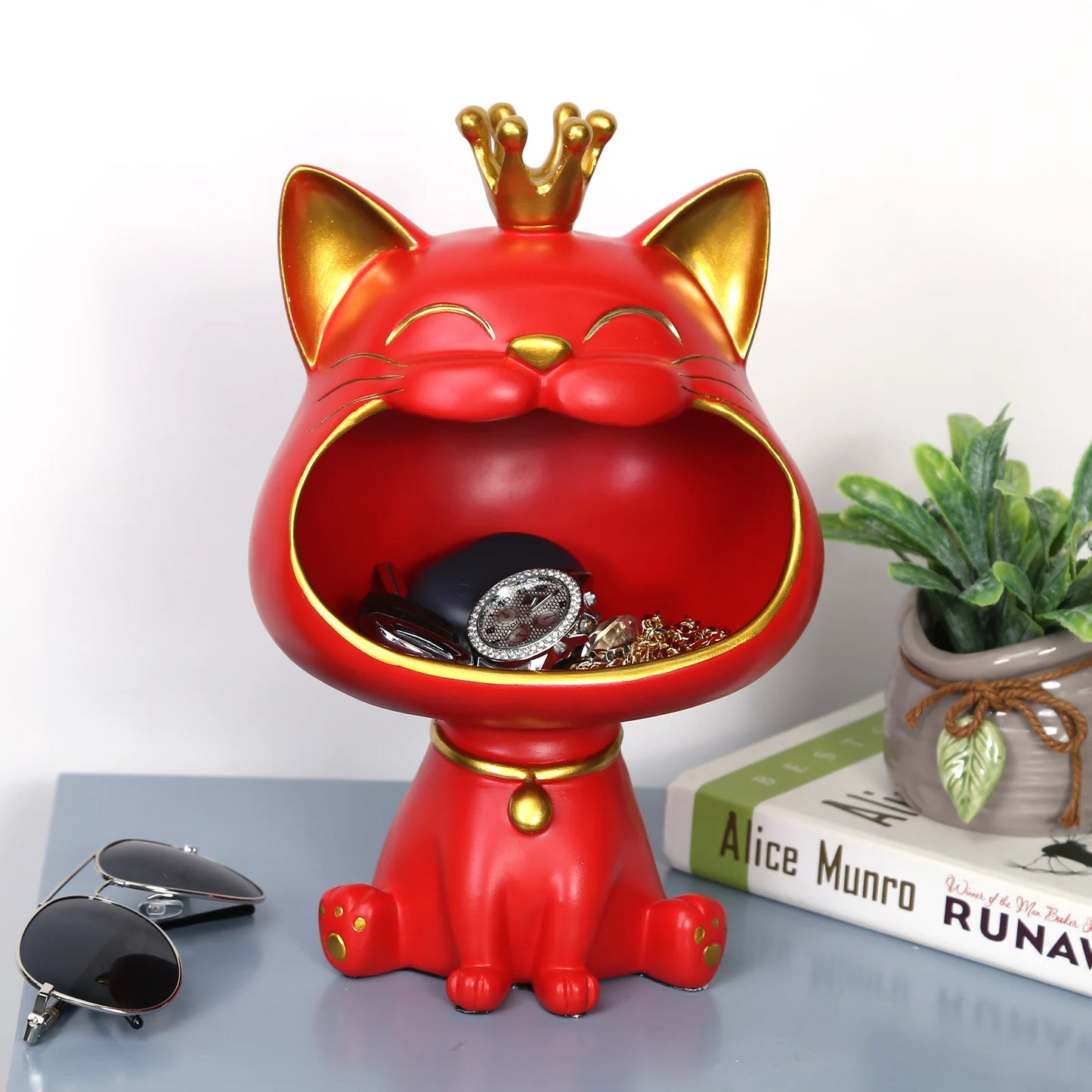 Lucky Cat Statue Decoration Resin Big Mouths Cat Statue Creative Laughing Cat Key Box Cute Desktop Storage Accessories