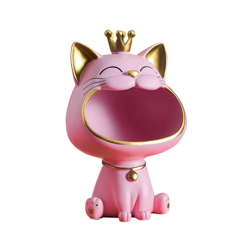 Lucky Cat Statue Decoration Resin Big Mouths Cat Statue Creative Laughing Cat Key Box Cute Desktop Storage Accessories