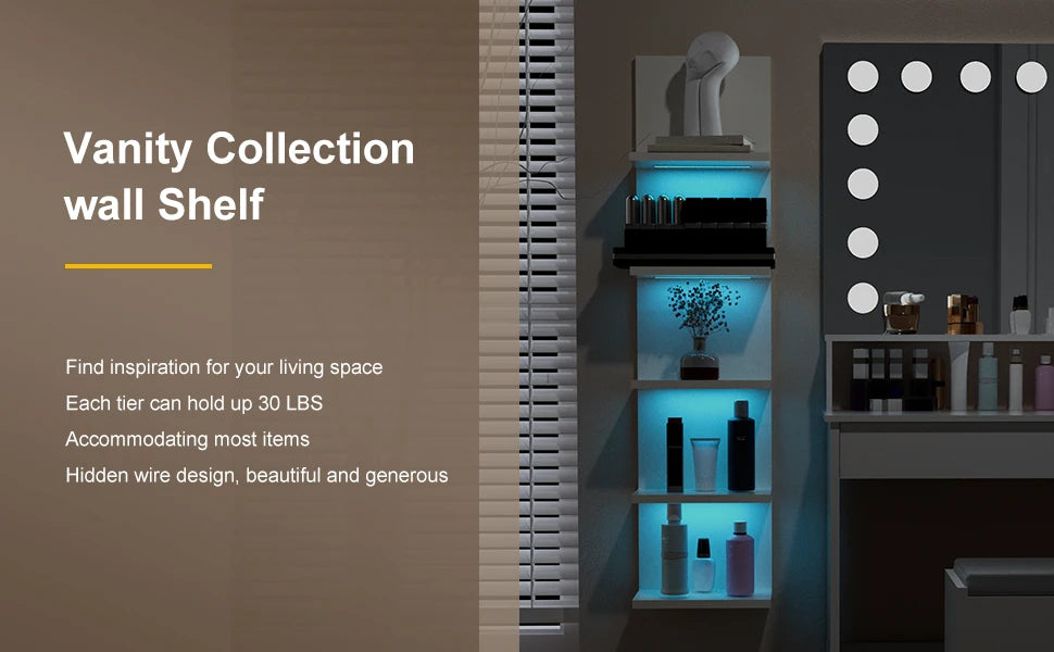 5 Tier Wall Shelf with RGB Light,Modern Wall Mount Lack Shelf,Vertical Column Shelf Floating Storage Home Decor Organizer ,White