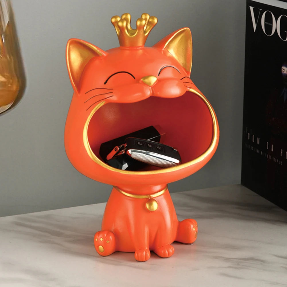 Lucky Cat Statue Decoration Resin Big Mouths Cat Statue Creative Laughing Cat Key Box Cute Desktop Storage Accessories