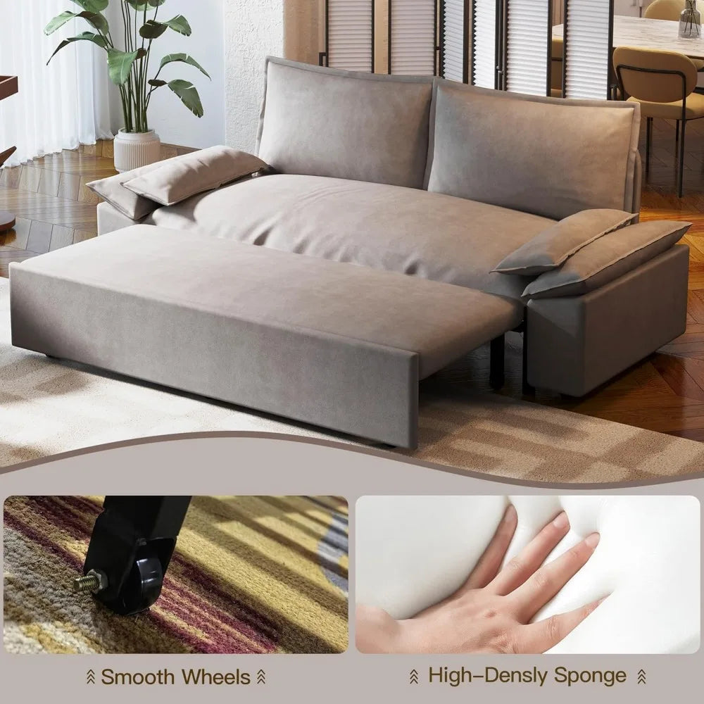 Sofa Bed 70.1" Queen Pull Out , Pull Out Bed,3 in 1 Sleeper Sofa, Velvet Loveseat Couch 2 Soft Pillows Living Room(Grey, 70.1'')