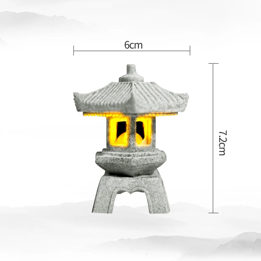 Mini Pagoda Lantern Light Garden Statue Micro Landscape Fish Tank Zen Yard Aquarium Bonsai Zen Garden Home Outdoor Decorations