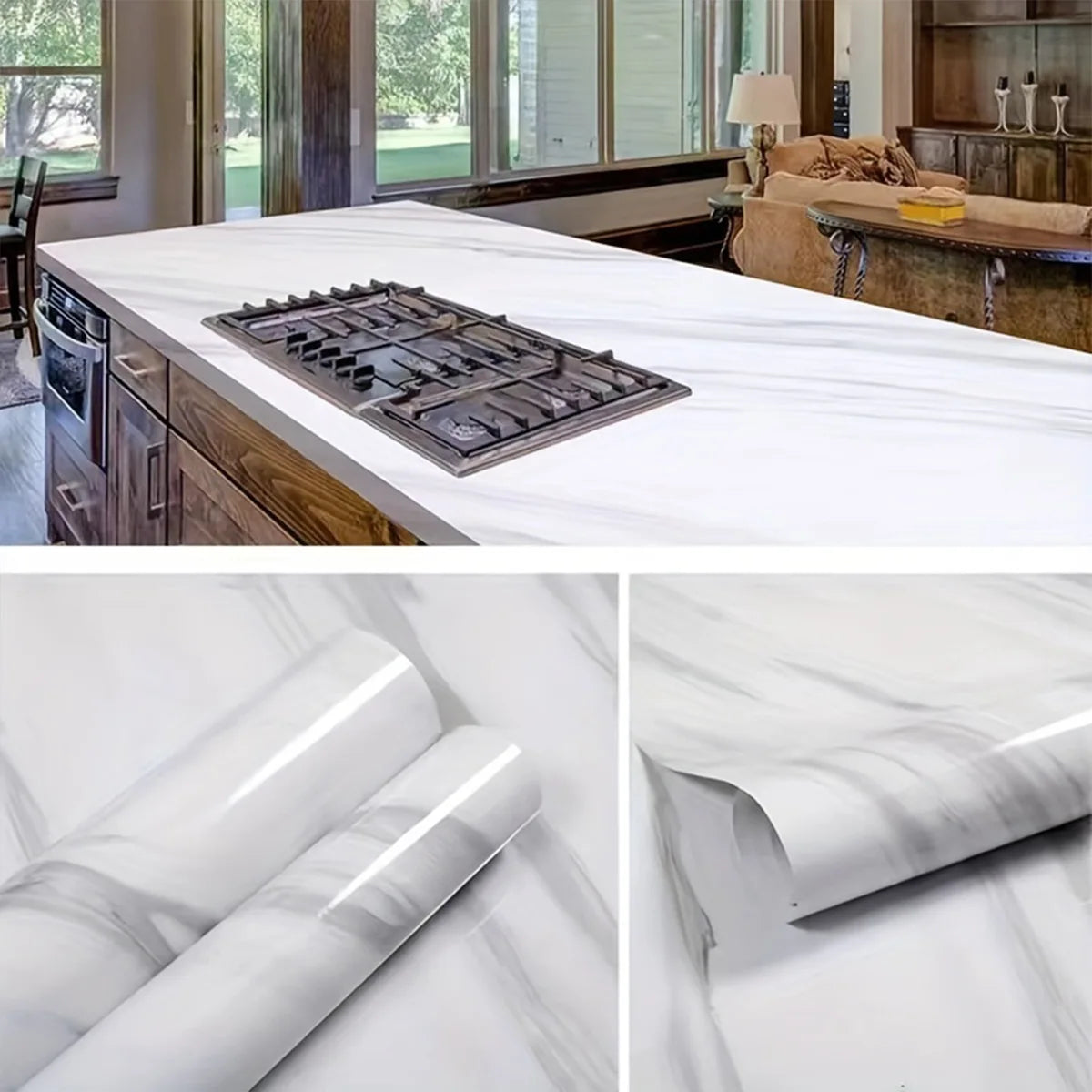 Black and White Marble Oil Resistant Sticker Waterproof Self-adhesive Wallpaper Heat-resistant Home Renovation Glossy Wallpaper