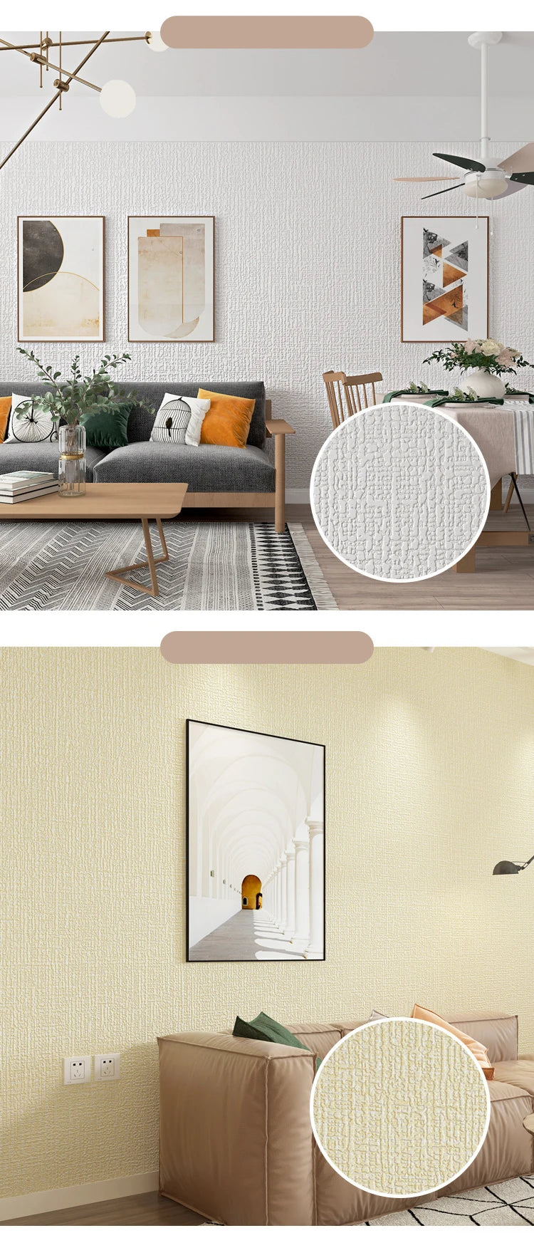 50cmX10m PVC Thickened Waterproof Wall Stickers Linen 3D Foam Adhesive Wall Wallpaper Wall Stickers Background Wall Renovation