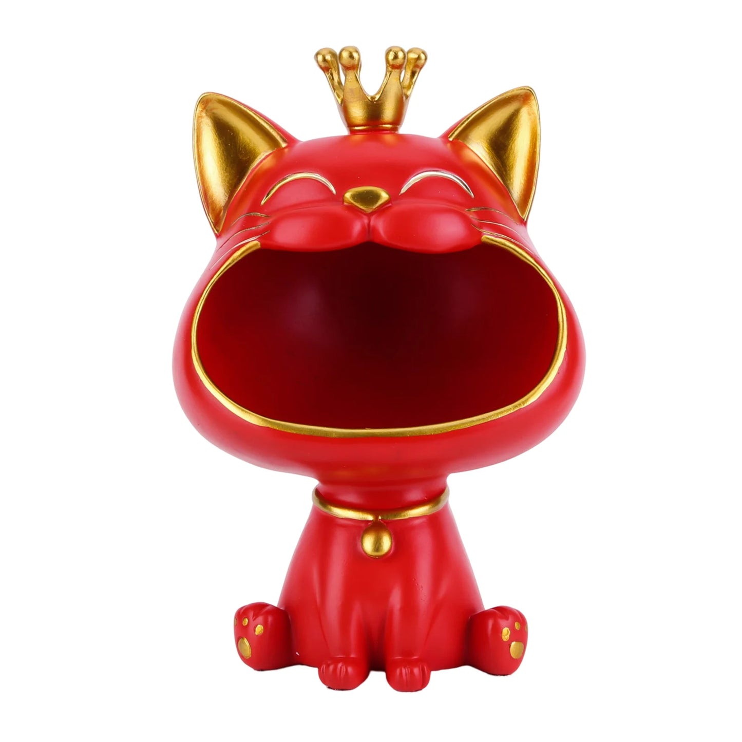 Lucky Cat Statue Decoration Resin Big Mouths Cat Statue Creative Laughing Cat Key Box Cute Desktop Storage Accessories