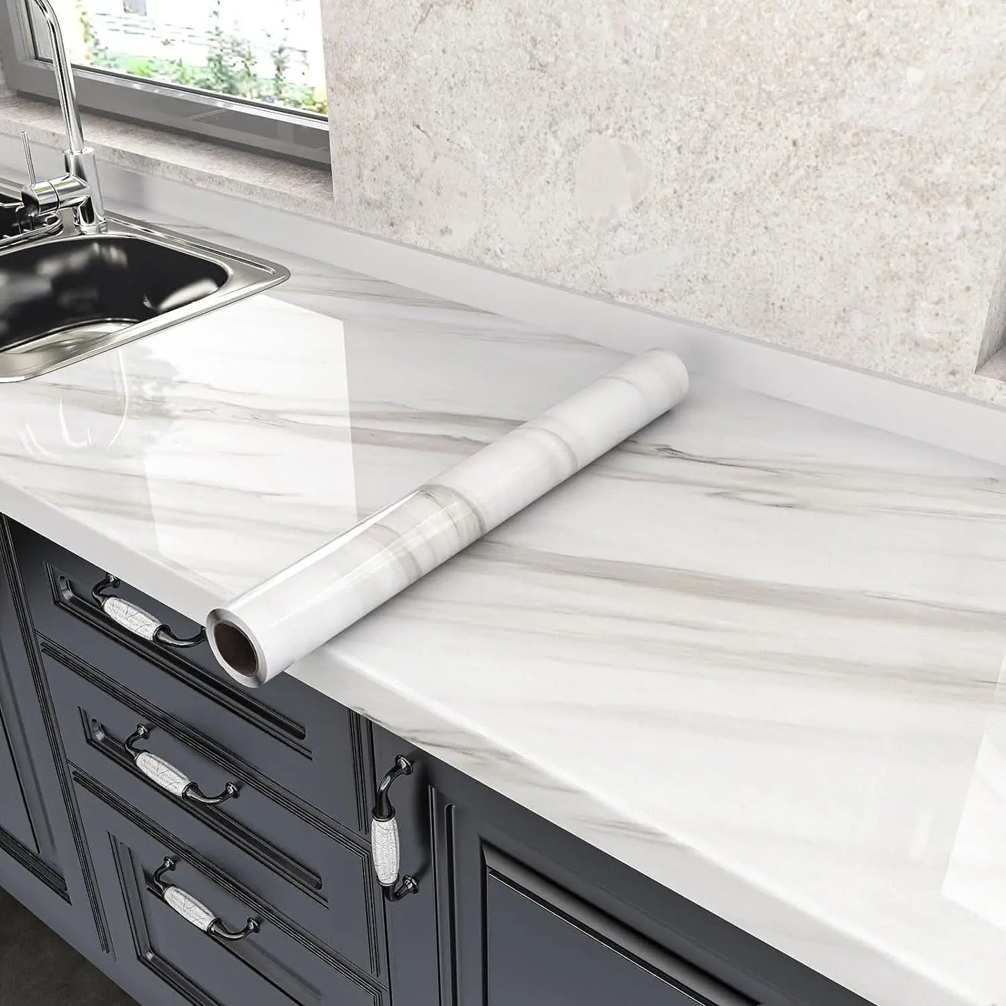 Black and White Marble Oil Resistant Sticker Waterproof Self-adhesive Wallpaper Heat-resistant Home Renovation Glossy Wallpaper