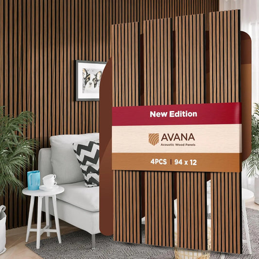 Wood Wall Panels Soundproof Interior Design DIY 4 Panels Natural Walnut  94.4 x 12.6