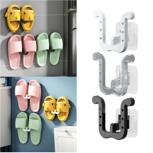 2/6 PCS U-shaped Slipper Rack Wall Mounted Perforated Toilet Drainage Storage Rack Bathroom Wall Storage Sandal Rack Bathroom