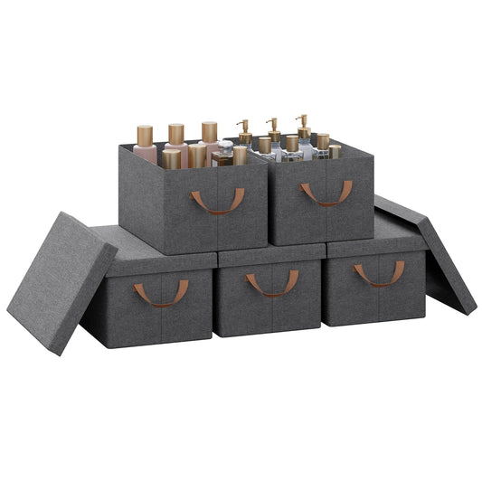 WOLTU 3/5PCS Large Storage Box with Handles Lid 20/27/36/51L Foldable Fabric Box Bag Basket Organiser for Clothes Duvet Toy Box