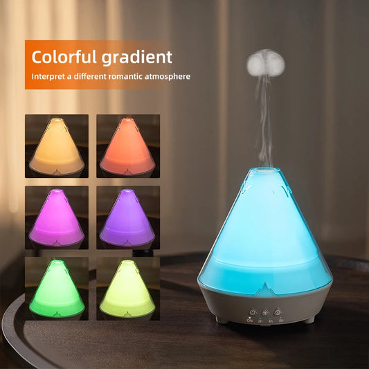 7 Colors Gradient Light Simulated Volcano Aroma Diffuser Jellyfish Smoke Ring Air Humidifier USB Aromatherapy Oil Diffuser