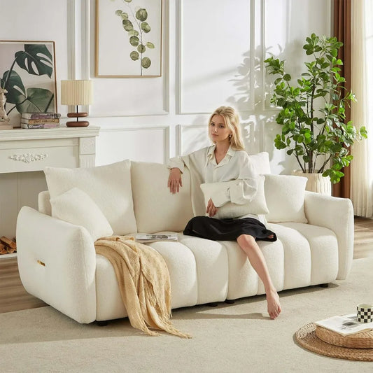 82" Modern Sofa Couch, Comfy Deep Seat Teddy Cloud Sofa, Upholstered 3-Seater Boucle Couch, Oversized Loveseat Living Room Sofas