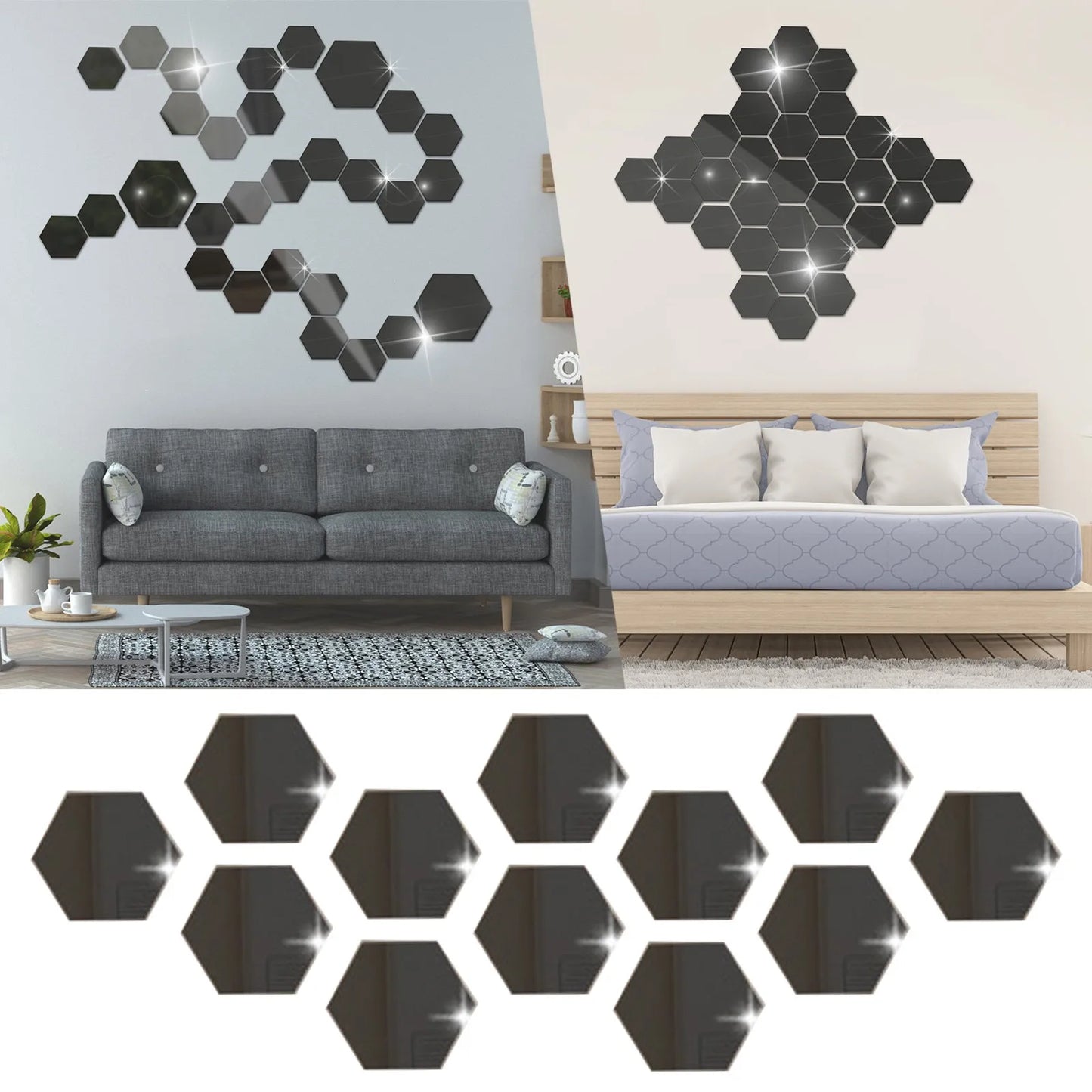 Hexagon Acrylic Mirror Diy Wall Sticker 3d Stereo Home Decor With Adhesive Wall Decor Sticker Wall Decor Plants Gold