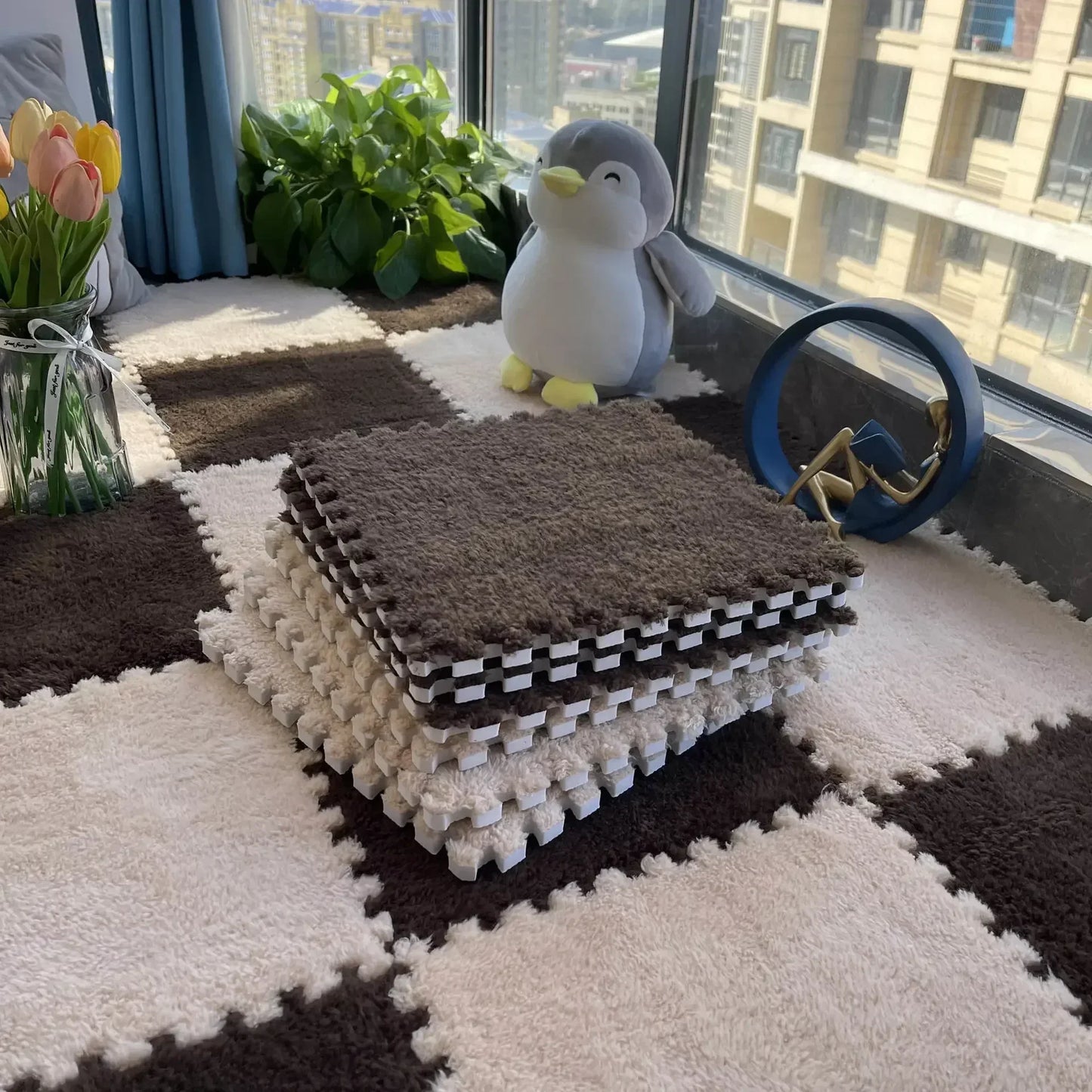 30*30CM Soft Plush Children Kids Rug Play Mat Puzzle Carpet Warm Playmat Interlocking Exercise Tiles Floor Carpet Decoration Mat