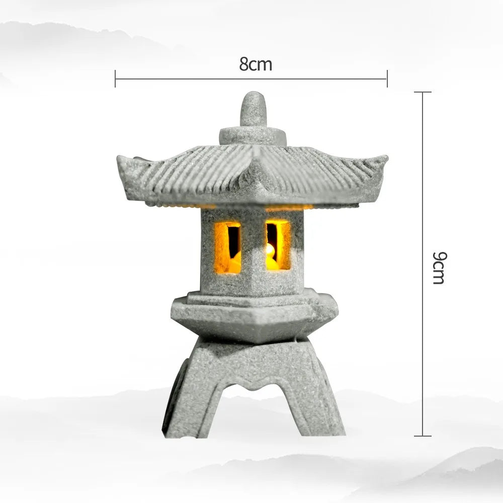 Mini Pagoda Lantern Light Garden Statue Micro Landscape Fish Tank Zen Yard Aquarium Bonsai Zen Garden Home Outdoor Decorations