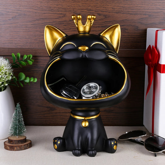 Lucky Cat Statue Decoration Resin Big Mouths Cat Statue Creative Laughing Cat Key Box Cute Desktop Storage Accessories