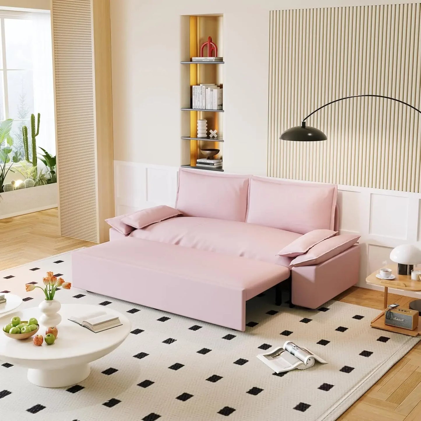 Sofa Bed 70.1" Queen Pull Out , Pull Out Bed,3 in 1 Sleeper Sofa, Velvet Loveseat Couch 2 Soft Pillows Living Room(Grey, 70.1'')