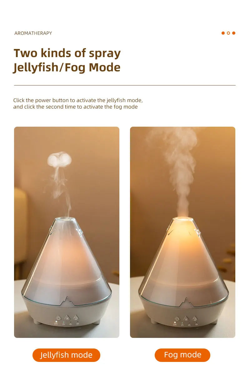 7 Colors Gradient Light Simulated Volcano Aroma Diffuser Jellyfish Smoke Ring Air Humidifier USB Aromatherapy Oil Diffuser