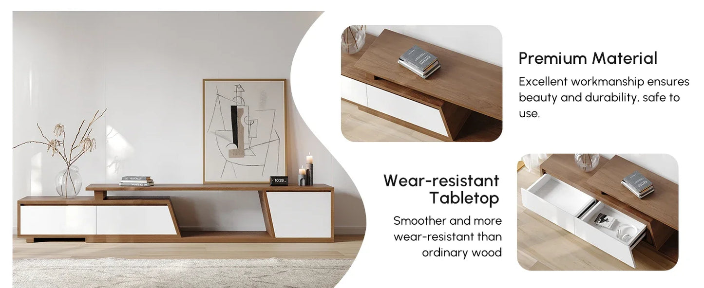 Extendable TV Stand with Stroage Minimalist Rectangle Entertainment Center White (Extendable: 70.9”W-110.2”W)