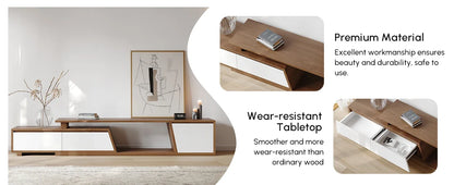 Extendable TV Stand with Stroage Minimalist Rectangle Entertainment Center White (Extendable: 70.9”W-110.2”W)