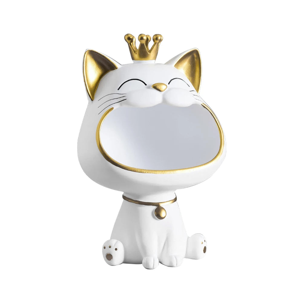 Lucky Cat Statue Decoration Resin Big Mouths Cat Statue Creative Laughing Cat Key Box Cute Desktop Storage Accessories