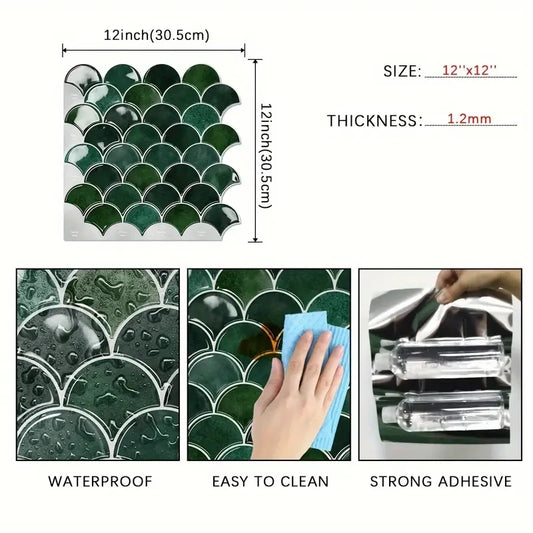 1/10/20pcs Self Adhesive Wall Tiles, Heat Resistant Peel And Stick Kitchen Backsplash, Waterproof , Stickers For Home Decor