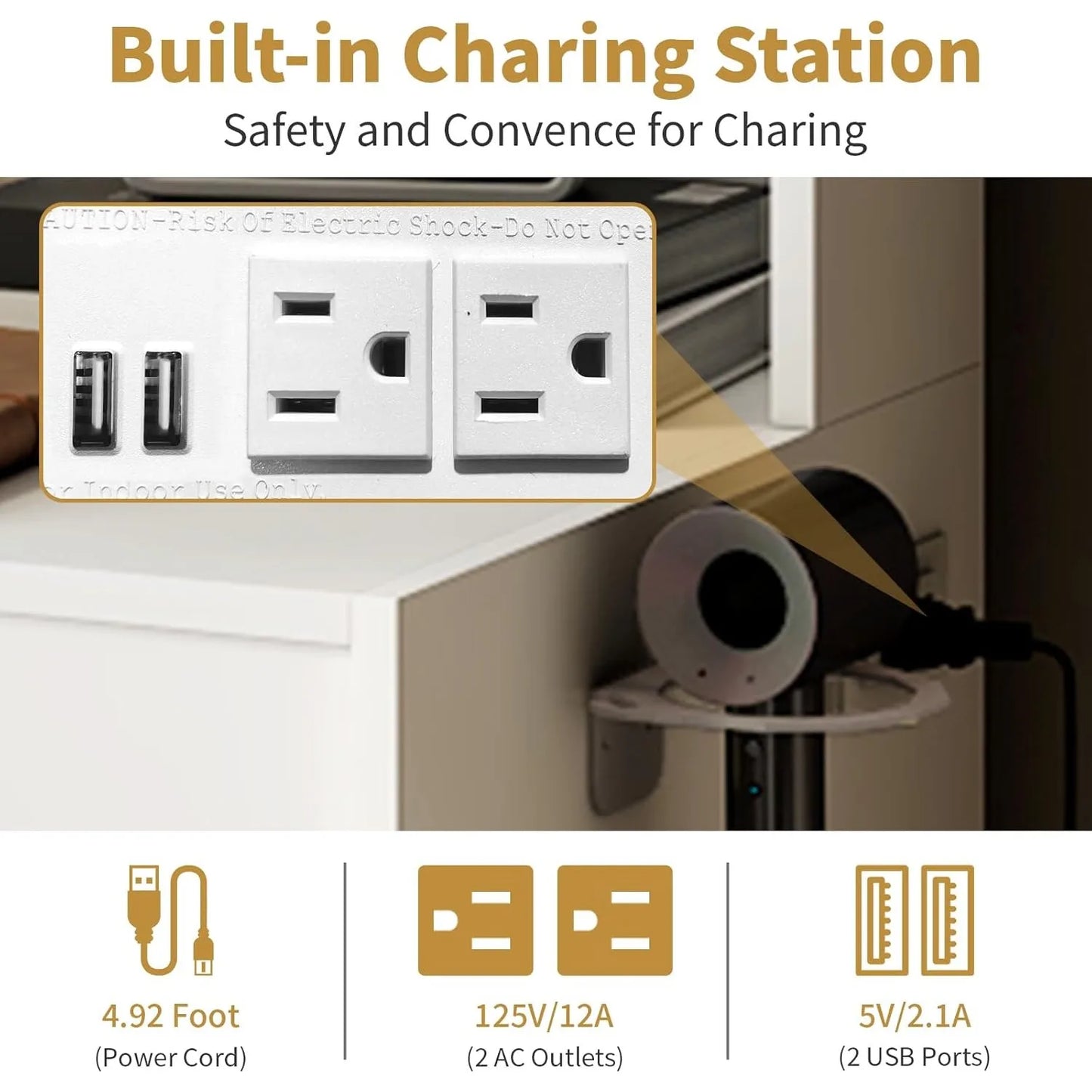 3 in 1 Vanity Desk with Fold-up Panel Lighted Mirror, Small Vanity Table Set with Hidden Storage Stool Charging Station