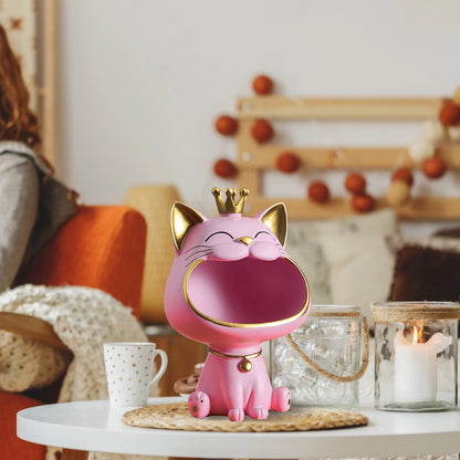Lucky Cat Statue Decoration Resin Big Mouths Cat Statue Creative Laughing Cat Key Box Cute Desktop Storage Accessories
