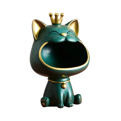 Lucky Cat Statue Decoration Resin Big Mouths Cat Statue Creative Laughing Cat Key Box Cute Desktop Storage Accessories