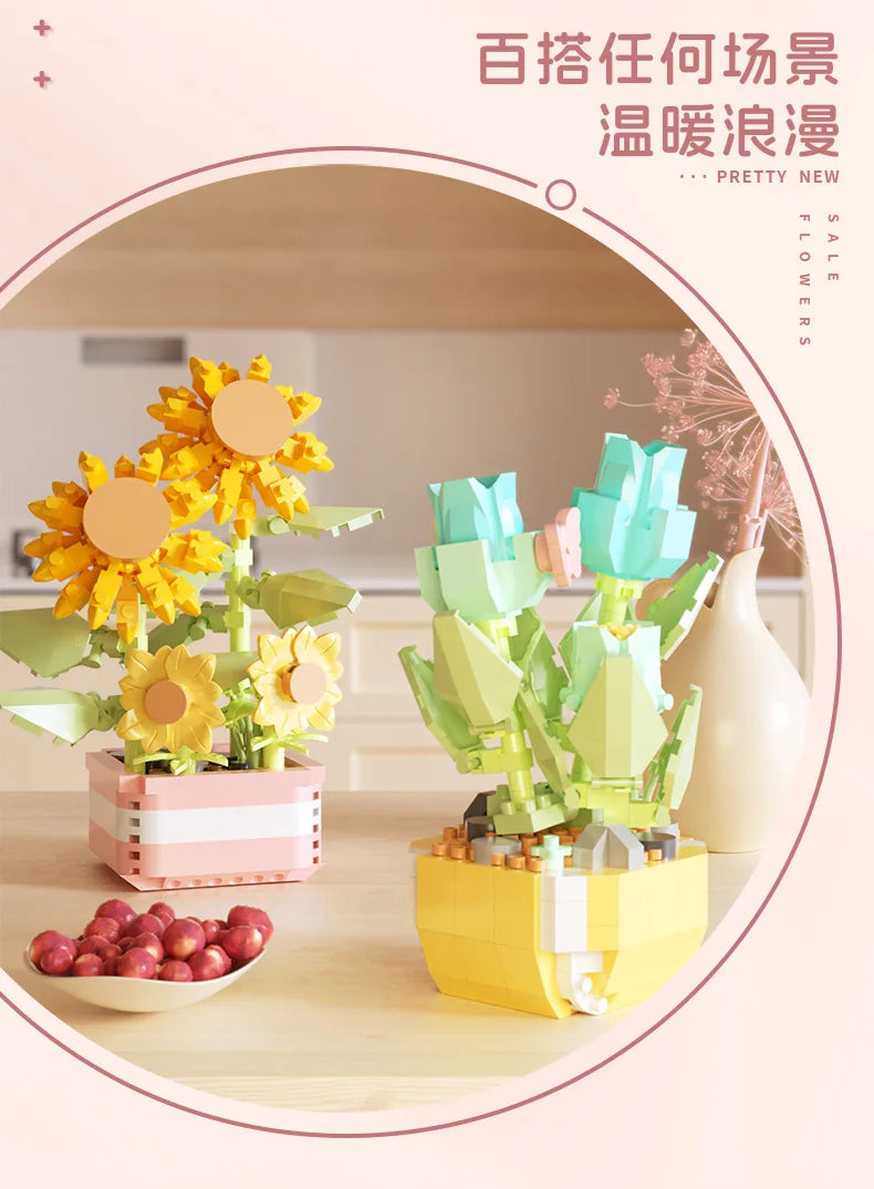 DIY Potted Plants Model Flower Succulents Building Blocks Everlasting Flower Bonsai Tree Gardens Romantic Bricks Kids Kits Toys