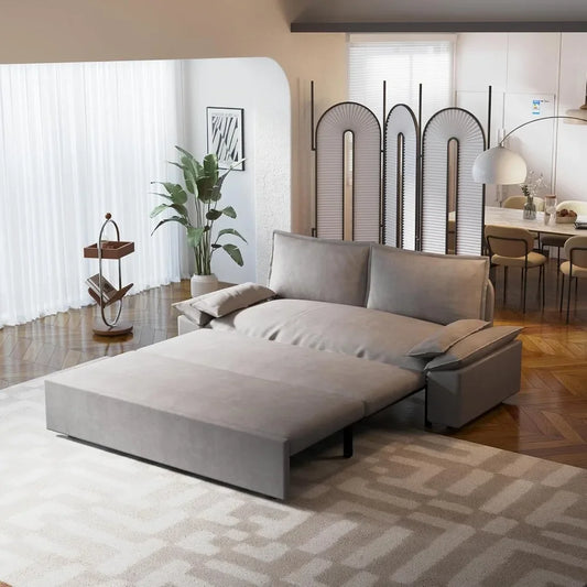 Sofa Bed 70.1" Queen Pull Out , Pull Out Bed,3 in 1 Sleeper Sofa, Velvet Loveseat Couch 2 Soft Pillows Living Room(Grey, 70.1'')