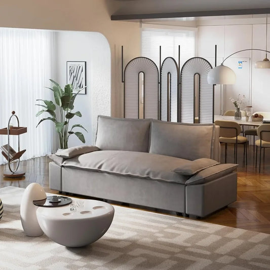 Sofa Bed 70.1" Queen Pull Out , Pull Out Bed,3 in 1 Sleeper Sofa, Velvet Loveseat Couch 2 Soft Pillows Living Room(Grey, 70.1'')