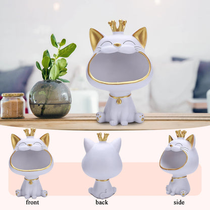 Lucky Cat Statue Decoration Resin Big Mouths Cat Statue Creative Laughing Cat Key Box Cute Desktop Storage Accessories