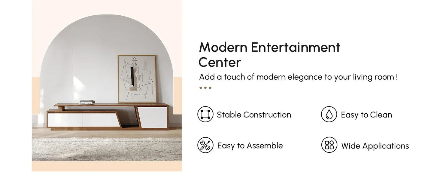 Extendable TV Stand with Stroage Minimalist Rectangle Entertainment Center White (Extendable: 70.9”W-110.2”W)
