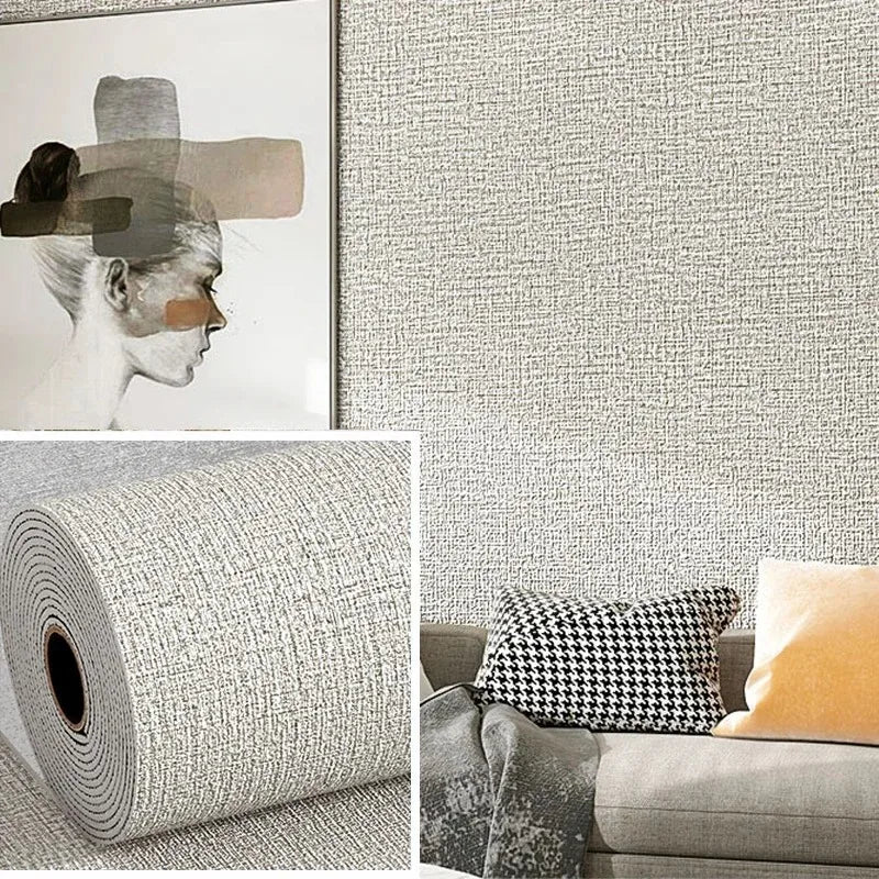 Linen Wallpaper 50cm*10m Self-adhesive 3D Home Renovation Dirt-resistant Waterproof Snd Moisture-proof Foam Wall Stickers