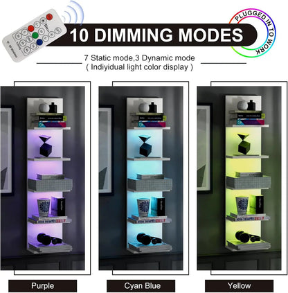 5 Tier Wall Shelf with RGB Light,Modern Wall Mount Lack Shelf,Vertical Column Shelf Floating Storage Home Decor Organizer ,White