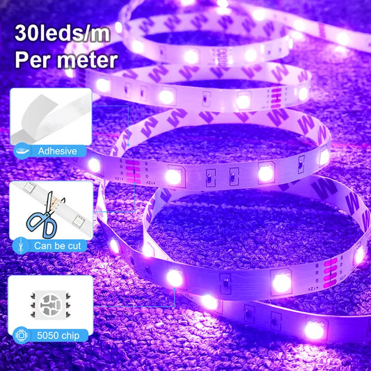 LED Strip Lights RGB 5050 LED Strips Bluetooth APP Control Color Changing DC 12V 30LEDS/M Per Meter For Bedroom Room Kitchen Bar